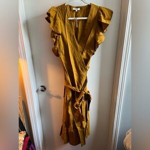 Madewell Mustard Ruffle Midi Dress